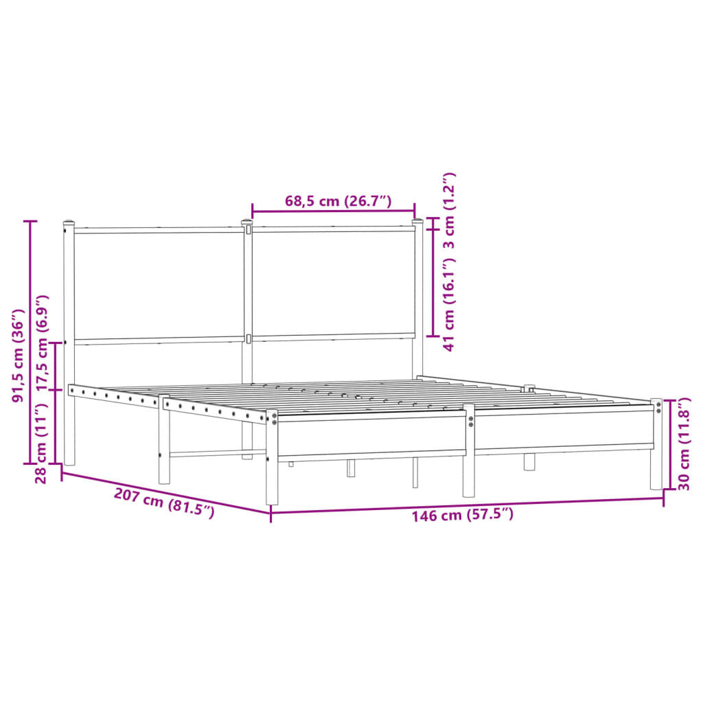 vidaXL Σκελετός Κρεβ. Χωρίς Στρώμα Sonoma Δρυς 140x200 εκ. Μεταλλικό