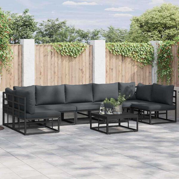 vidaXL Σετ Καναπέ Κήπου με μαξιλάρι 7 pcs Μαύρο Αλουμίνιο