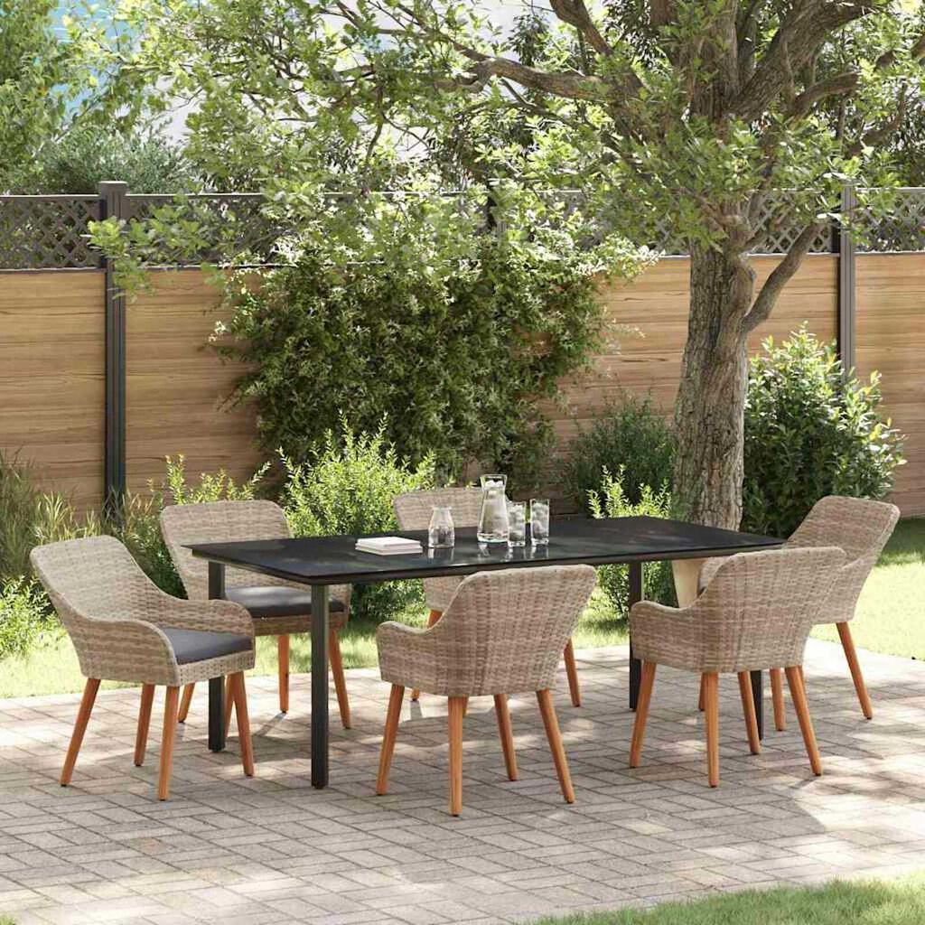 vidaXL Σετ τραπεζαρίας 7 pcs Ανοιχτό γκρι Πολυ ράταν
