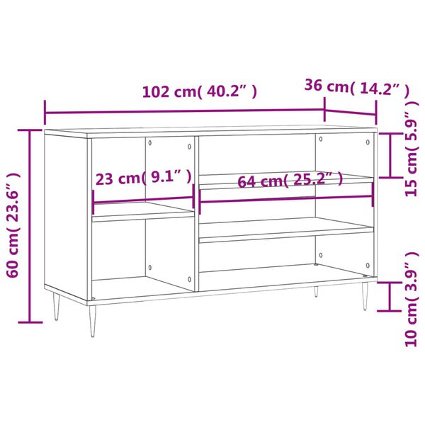 vidaXL Παπουτσοθήκη Sonoma Δρυς 102x36x60 εκ. από Επεξεργασμένο Ξύλο