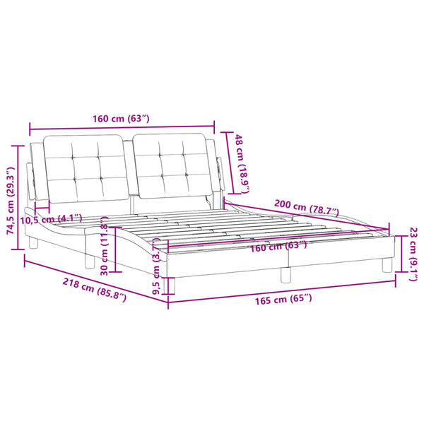 vidaXL Πλαίσιο Κρεβατιού με LED Καφέ 160x200 εκ. Συνθετικό Δέρμα