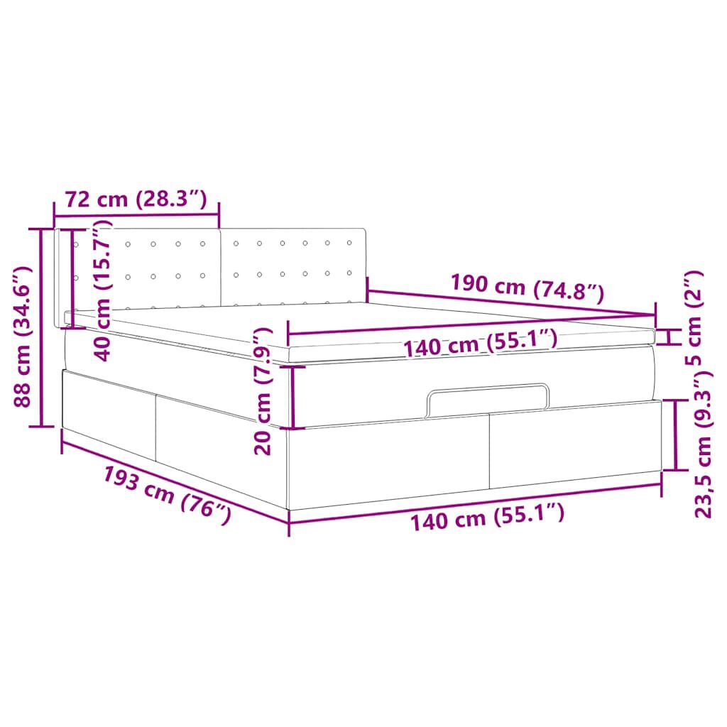 vidaXL Οθωμανικό κρεβάτι με στρώμα μπλε 140x190cm ύφασμα