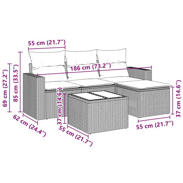 vidaXL &Sigma;&epsilon;&tau; &Kappa;&alpha;&nu;&alpha;&pi;έ &Kappa;ή&pi;&omicron;&upsilon; 5 &Tau;&epsilon;&mu;&alpha;&chi;ί&omega;&nu; &Mu;&alpha;ύ&rho;&omicron; &Sigma;&upsilon;&nu;&theta;&epsilon;&tau;&iota;&kappa;ό &Rho;&alpha;&tau;ά&nu; &mu;&epsilon; &Mu;&alpha;&xi;&iota;&lambda;ά&rho;&iota;&alpha;