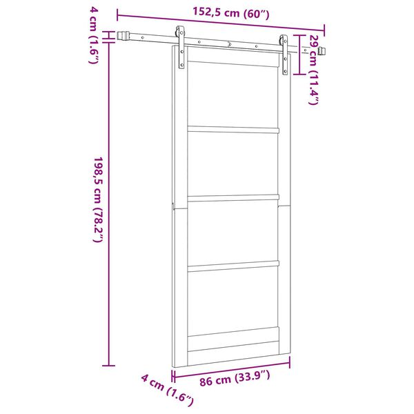 vidaXL Συρόμενη Πόρτα ORKDAL Καφέ 86 x 198.5 cm Ξύλο και μέταλλο