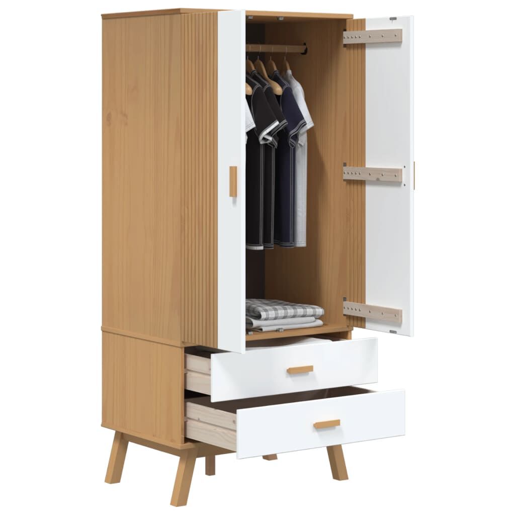 vidaXL Ντουλάπα OLDEN Λευκό & Καφέ 76,5x53x172 εκ. Μασίφ Ξύλο Πεύκου