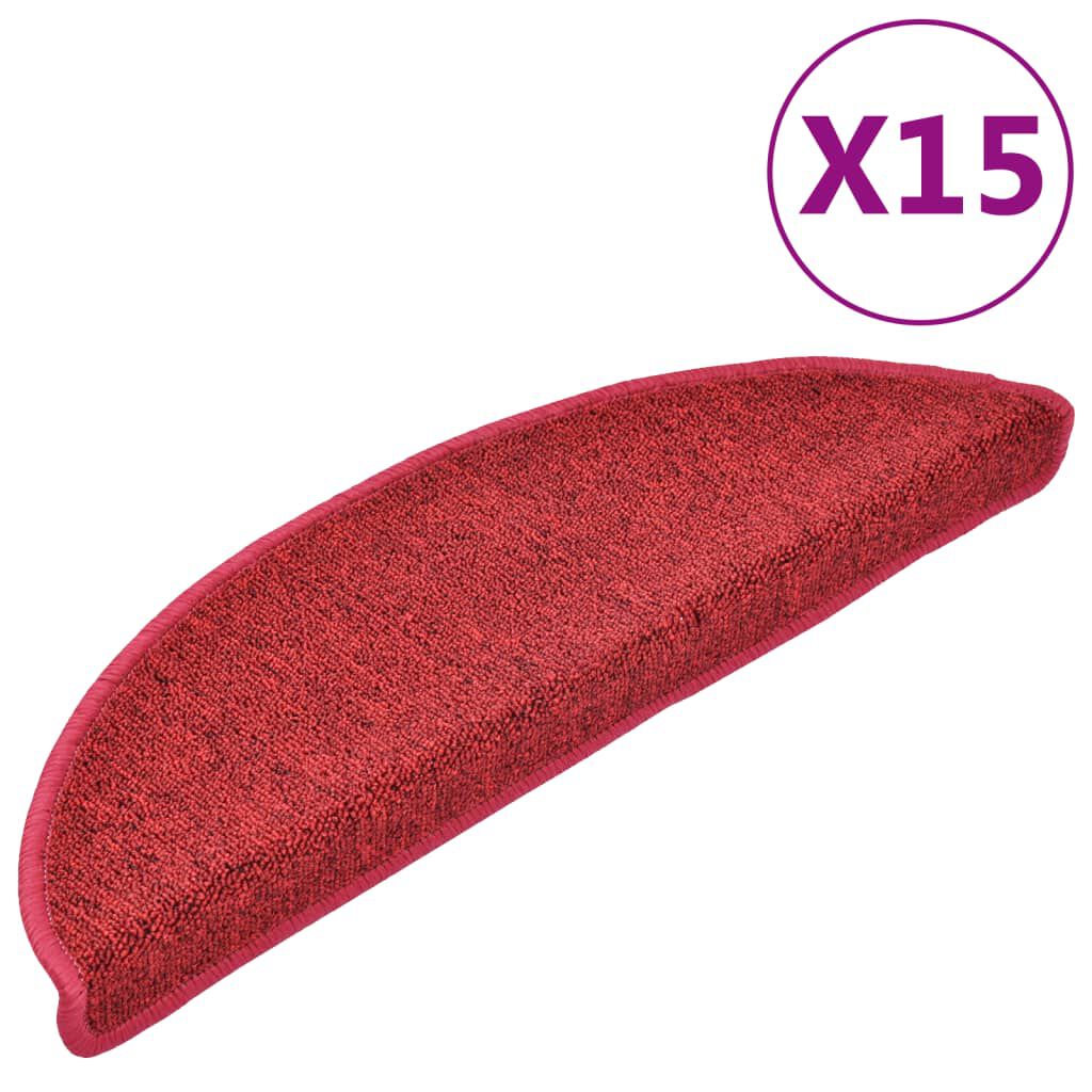 vidaXL Πατάκια Σκάλας 15 τεμ. Μπορντό 56 x 17 x 3 εκ.