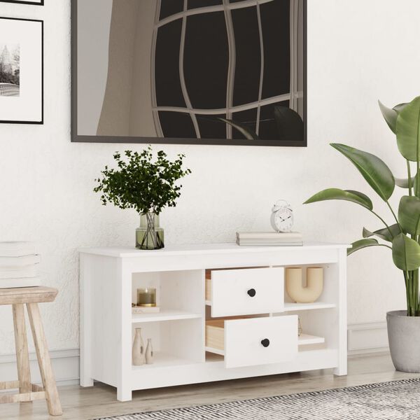 vidaXL Έπιπλο Τηλεόρασης Λευκό 103x36,5x52 εκ. από Μασίφ Ξύλο Πεύκου