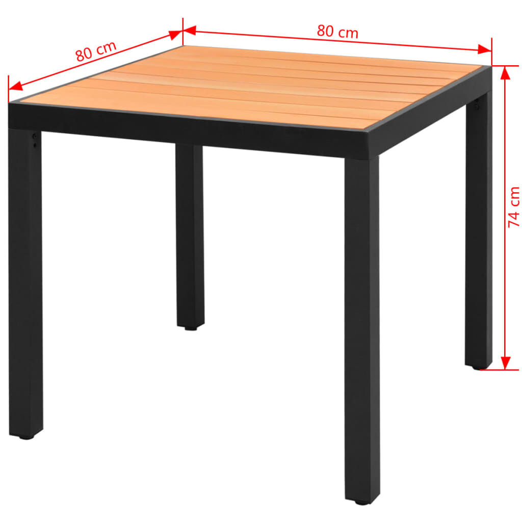 vidaXL Τραπέζι Κήπου Καφέ 80 x 80 x 74 εκ. από Αλουμίνιο / WPC