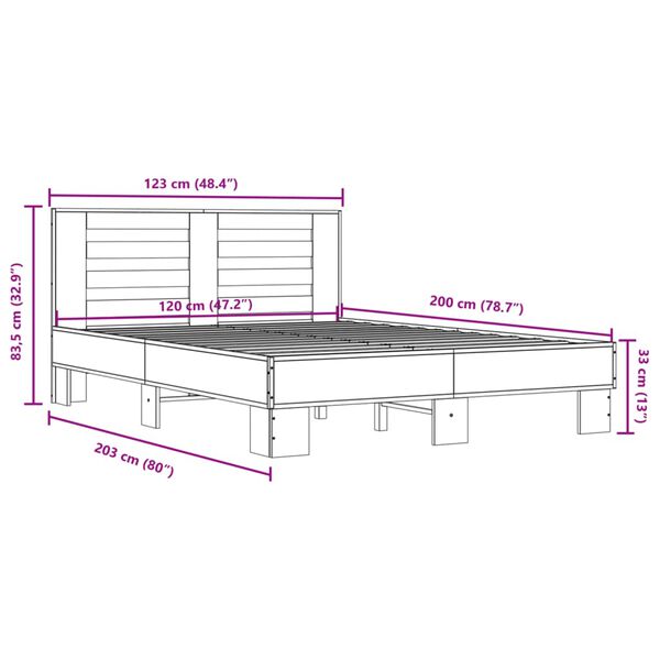 vidaXL Πλαίσιο Κρεβατιού Μαύρο 120x200 εκ. Επεξ. Ξύλο & Μέταλλο