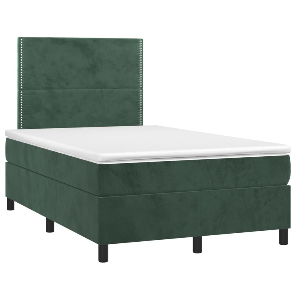 vidaXL Κρεβάτι Boxspring με Στρώμα Σκούρο Πράσινο 120x200εκ. Βελούδινο