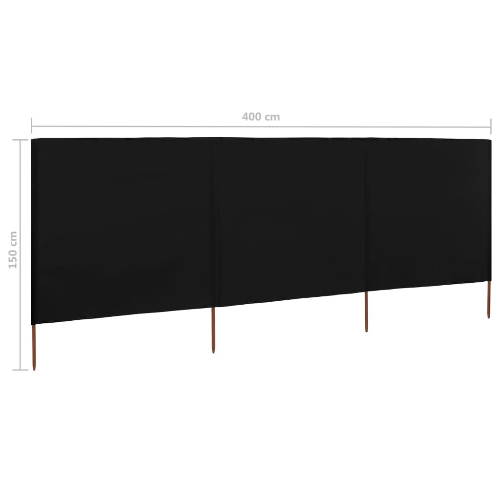 vidaXL Προστατευτικό Αέρα με 3 Πάνελ Μαύρο 400 x 120 εκ. Υφασμάτινο