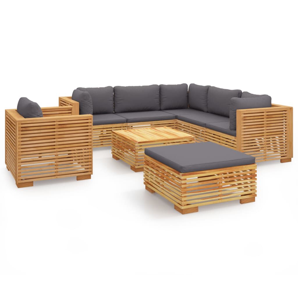 vidaXL Σαλόνι Κήπου Σετ 8 Τεμαχίων από Μασίφ Ξύλο Teak με Μαξιλάρια