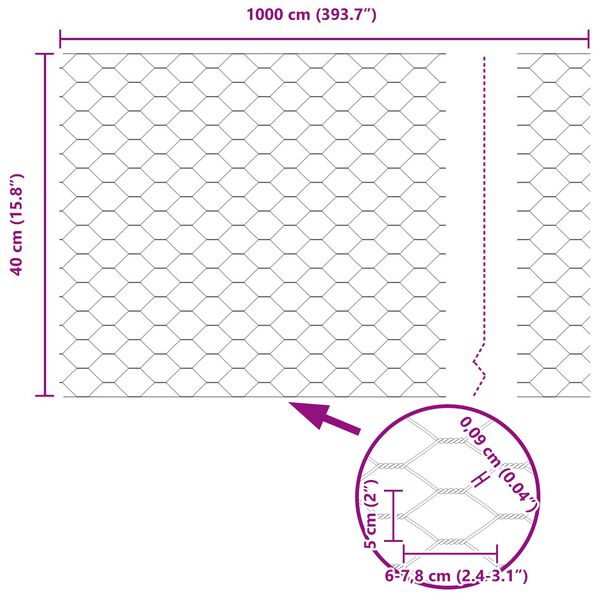 vidaXL Εξάγωνη Φράχτη Πράσινη 0.4x10 μ Χάλυβας