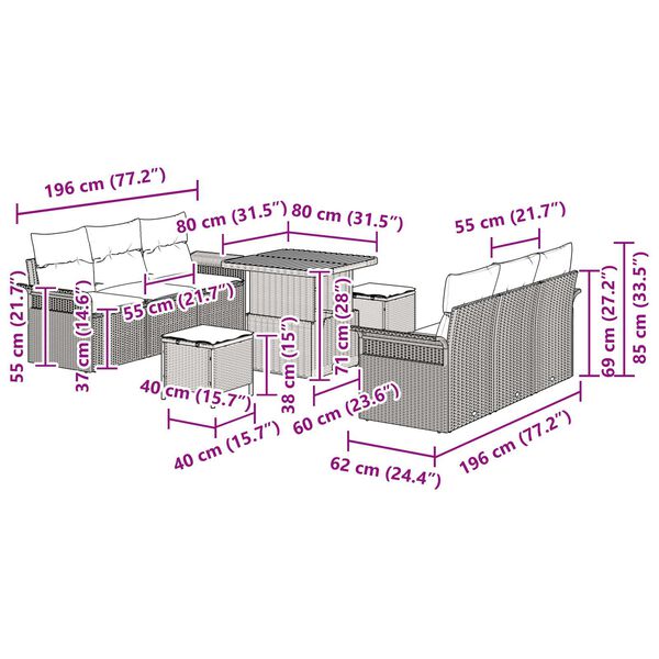 vidaXL Σετ Καναπέ Κήπου 9 pcs Μπέζ και Ανοιχτό Γκρι 80 x 80 x 71 cm