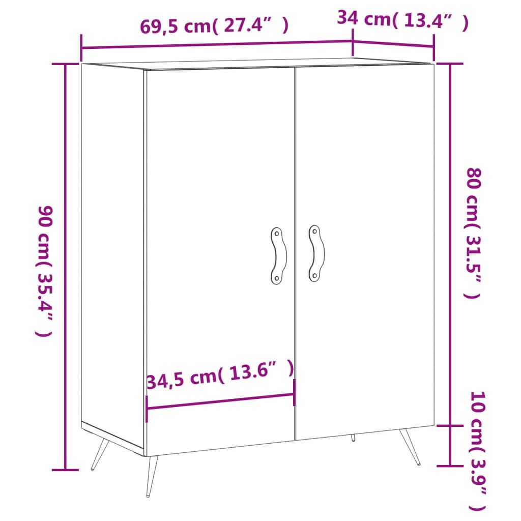 vidaXL Ντουλάπι Γυαλιστερό Λευκό 69,5x34x90 εκ. Επεξεργασμένο Ξύλο