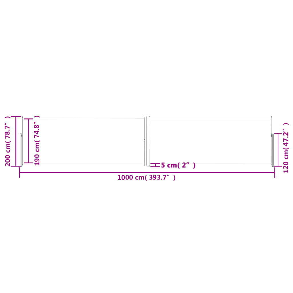 vidaXL Σκίαστρο Πλαϊνό Συρόμενο Ανθρακί 200 x 1000 εκ.