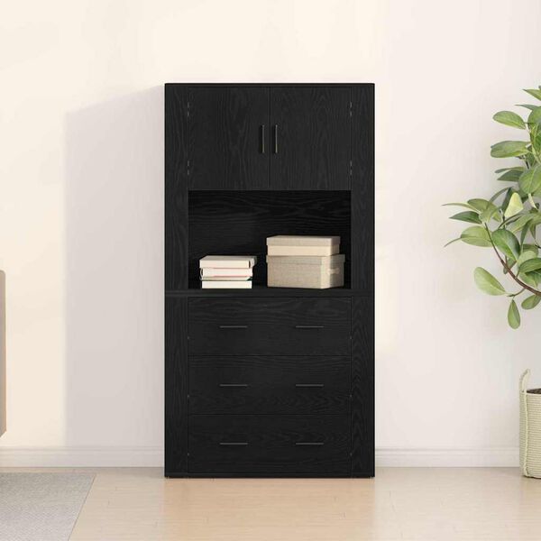 vidaXL Highboard &Mu;&alpha;ύ&rho;&eta; &Omicron;&xi;&upsilon;ά 80 x 33 x 150 &epsilon;&kappa; &Epsilon;&pi;&epsilon;&xi;&epsilon;&rho;&gamma;&alpha;&sigma;&mu;έ&nu;&omicron; &xi;ύ&lambda;&omicron;