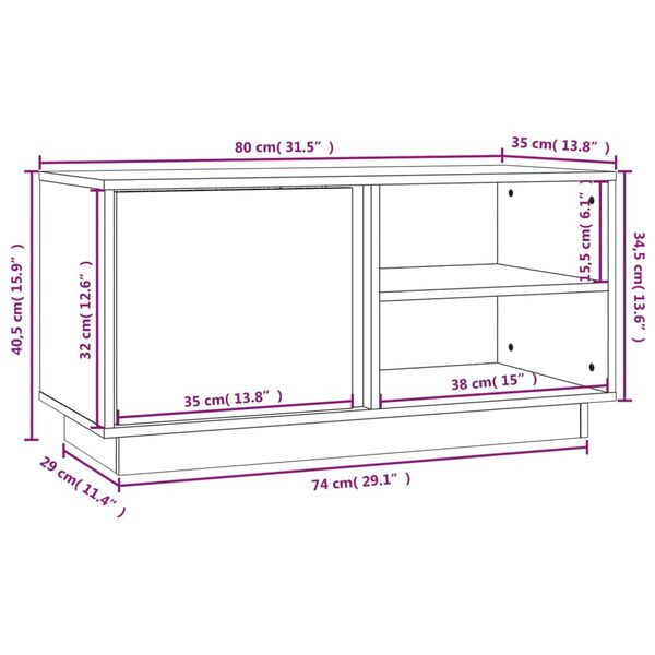 vidaXL Έπιπλο Τηλεόρασης Γκρι 80x35x40,5 εκ. από Μασίφ Ξύλο Πεύκου