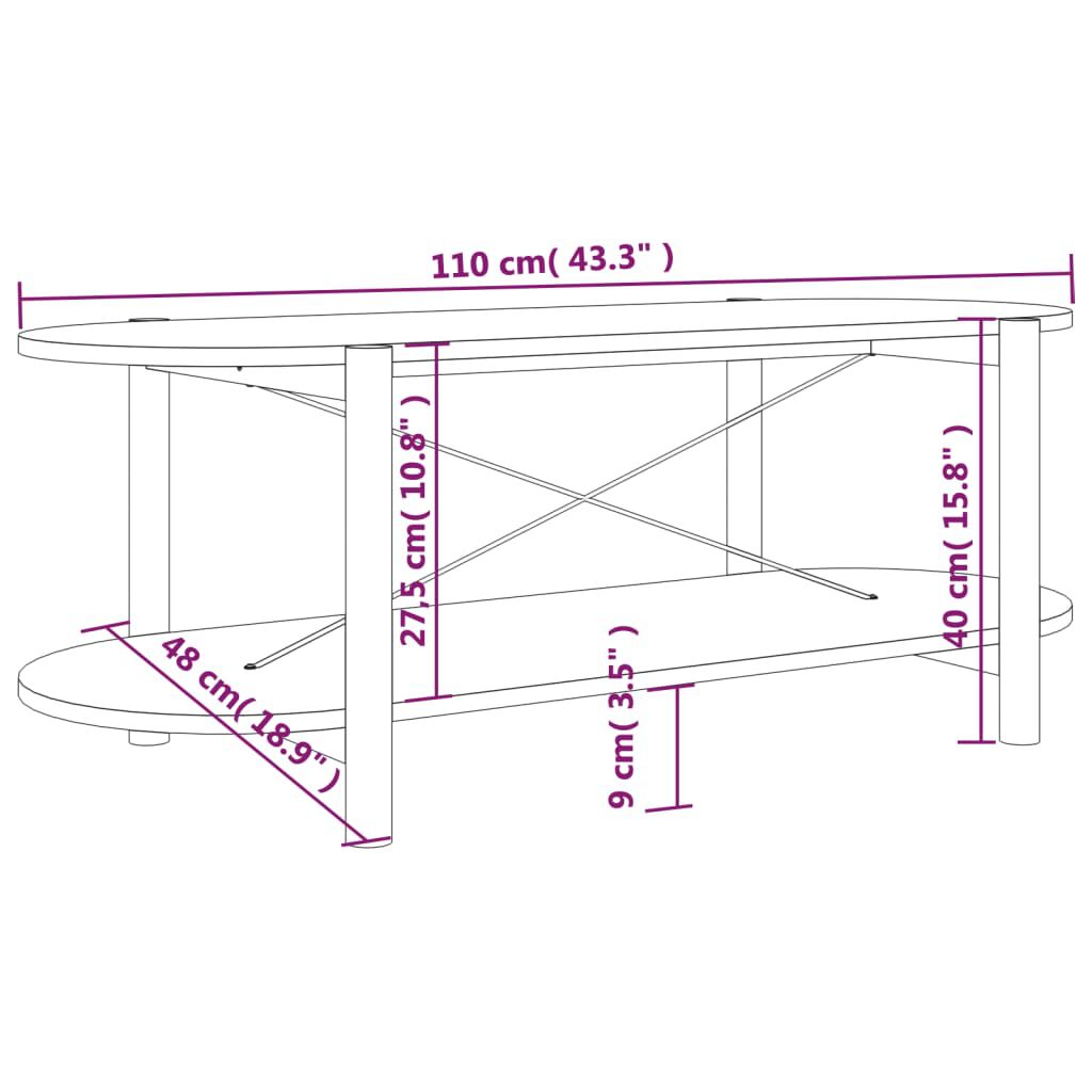 vidaXL Τραπεζάκι Σαλονιού Μαύρο 110x48x40 εκ. από Επεξεργασμένο Ξύλο
