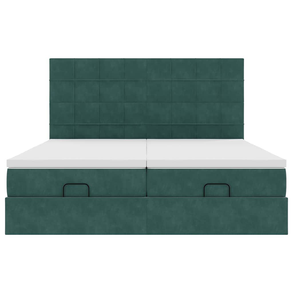 vidaXL Οθωμανικό κρεβάτι με στρώματα&LEDs Dark Green 180x200cm Velvet