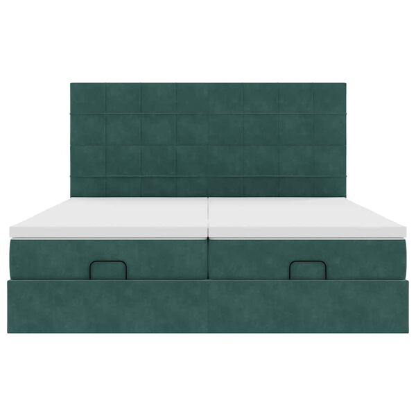 vidaXL Οθωμανικό κρεβάτι με στρώματα&LEDs Dark Green 180x200cm Velvet
