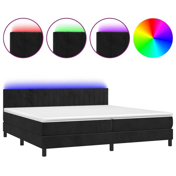vidaXL Κρεβάτι Boxspring με Στρώμα & LED Μαύρο 200x200 εκ. Βελούδινο
