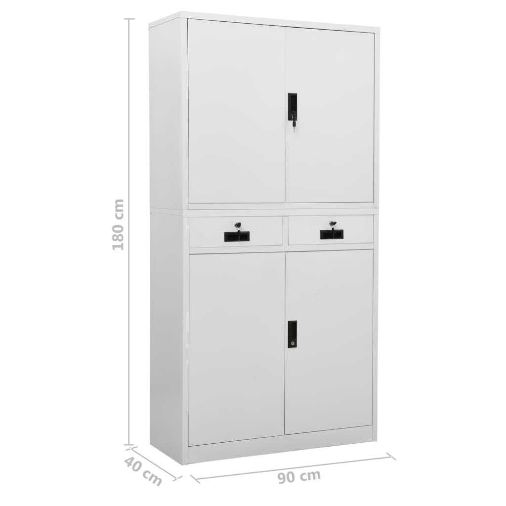 vidaXL Ντουλάπα Γραφείου Ανοιχτό Γκρι 90 x 40 x 180 εκ. Ατσάλινη