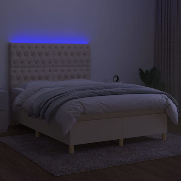 vidaXL Κρεβάτι Boxspring με Στρώμα & LED Κρεμ 140x200 εκ. Υφασμάτινο