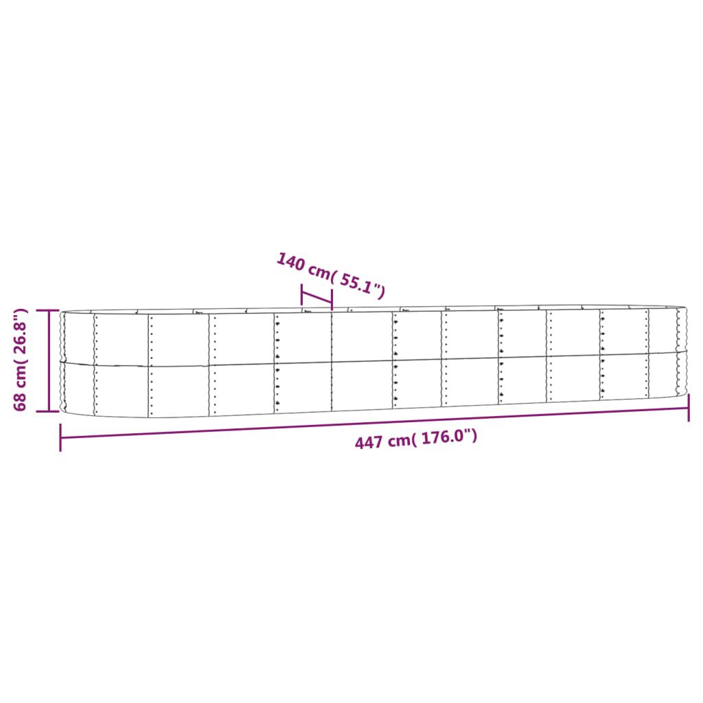 vidaXL Ζαρντινιέρα Γκρι 447x140x68 εκ. Ατσάλι με Ηλεκτρ. Βαφή Πούδρας