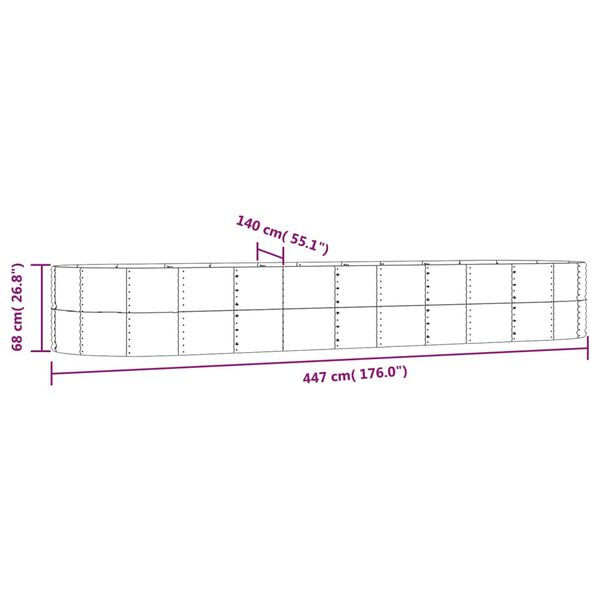 vidaXL Ζαρντινιέρα Γκρι 447x140x68 εκ. Ατσάλι με Ηλεκτρ. Βαφή Πούδρας