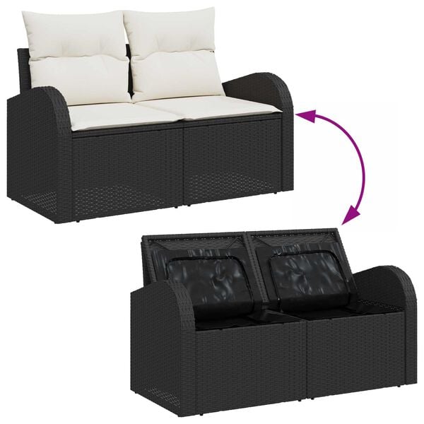 vidaXL Σετ Καναπέ Κήπου με αποθήκευση 7 pcs Μαύρο Πολυ ράταν