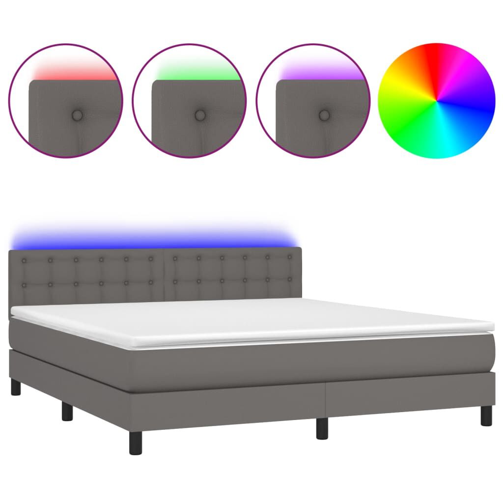 vidaXL Κρεβάτι Boxspring με Στρώμα & LED Γκρι 160x200 εκ. Συνθ. Δέρμα