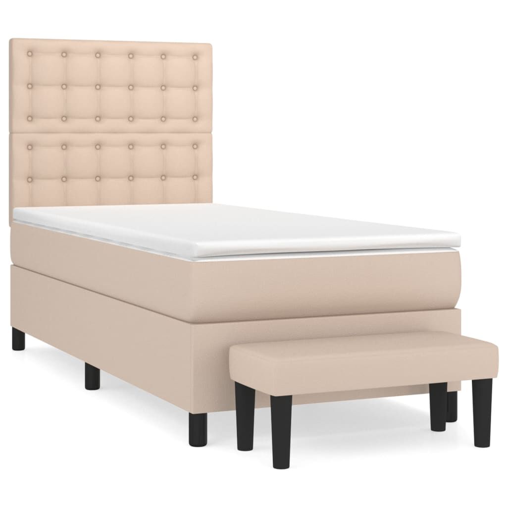 vidaXL Κρεβάτι Boxspring με Στρώμα Καπουτσίνο 90x190εκ.από Συνθ. Δέρμα