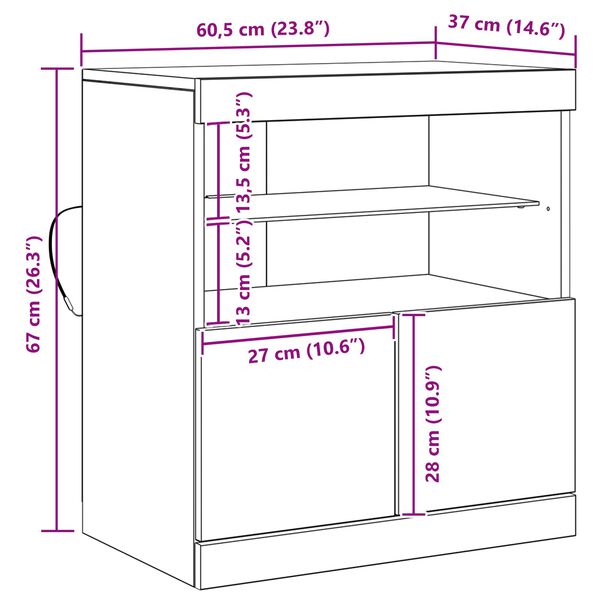 vidaXL Μπουφέ με LED Φώτα Παλιό Ξύλο 60x37x67 εκ.