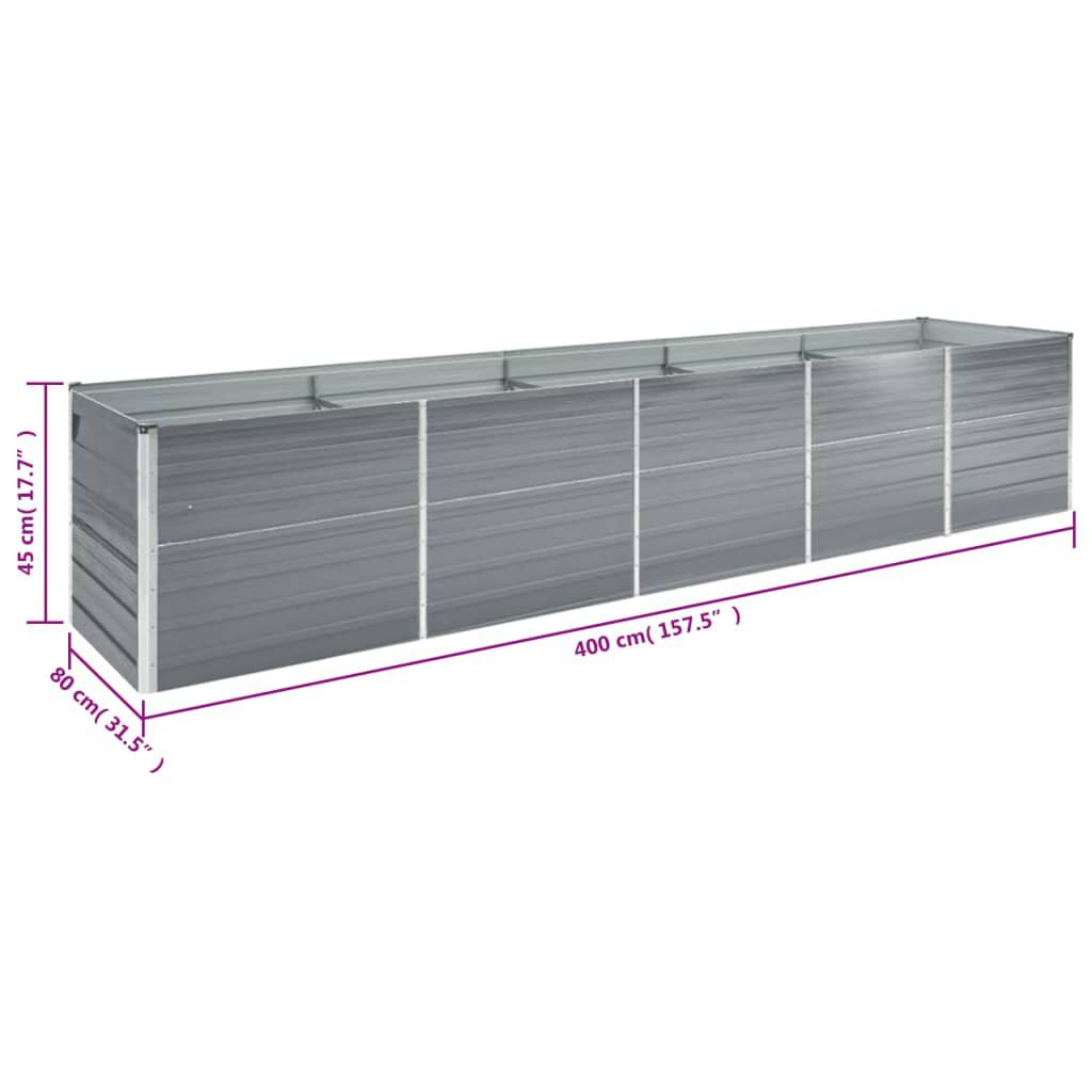 vidaXL Ζαρντινιέρα Υπερυψωμένη Γκρι 400x80x45 εκ. Γαλβαν. Χάλυβας