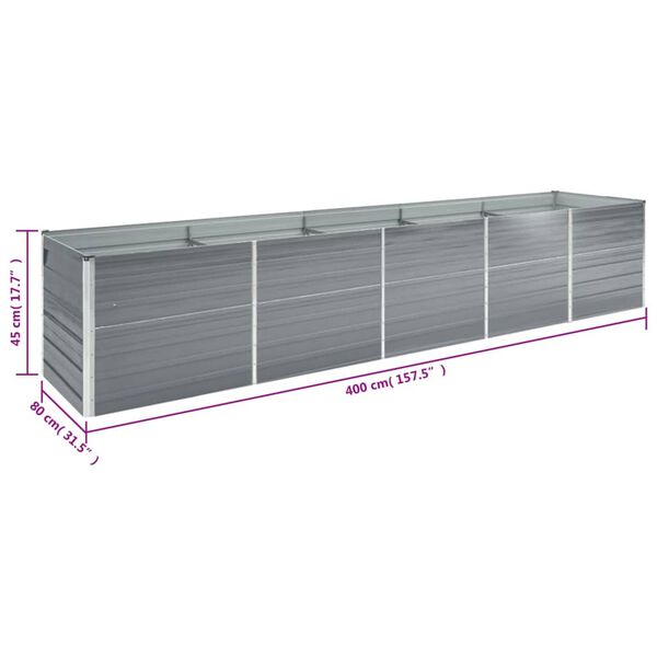vidaXL Ζαρντινιέρα Υπερυψωμένη Γκρι 400x80x45 εκ. Γαλβαν. Χάλυβας