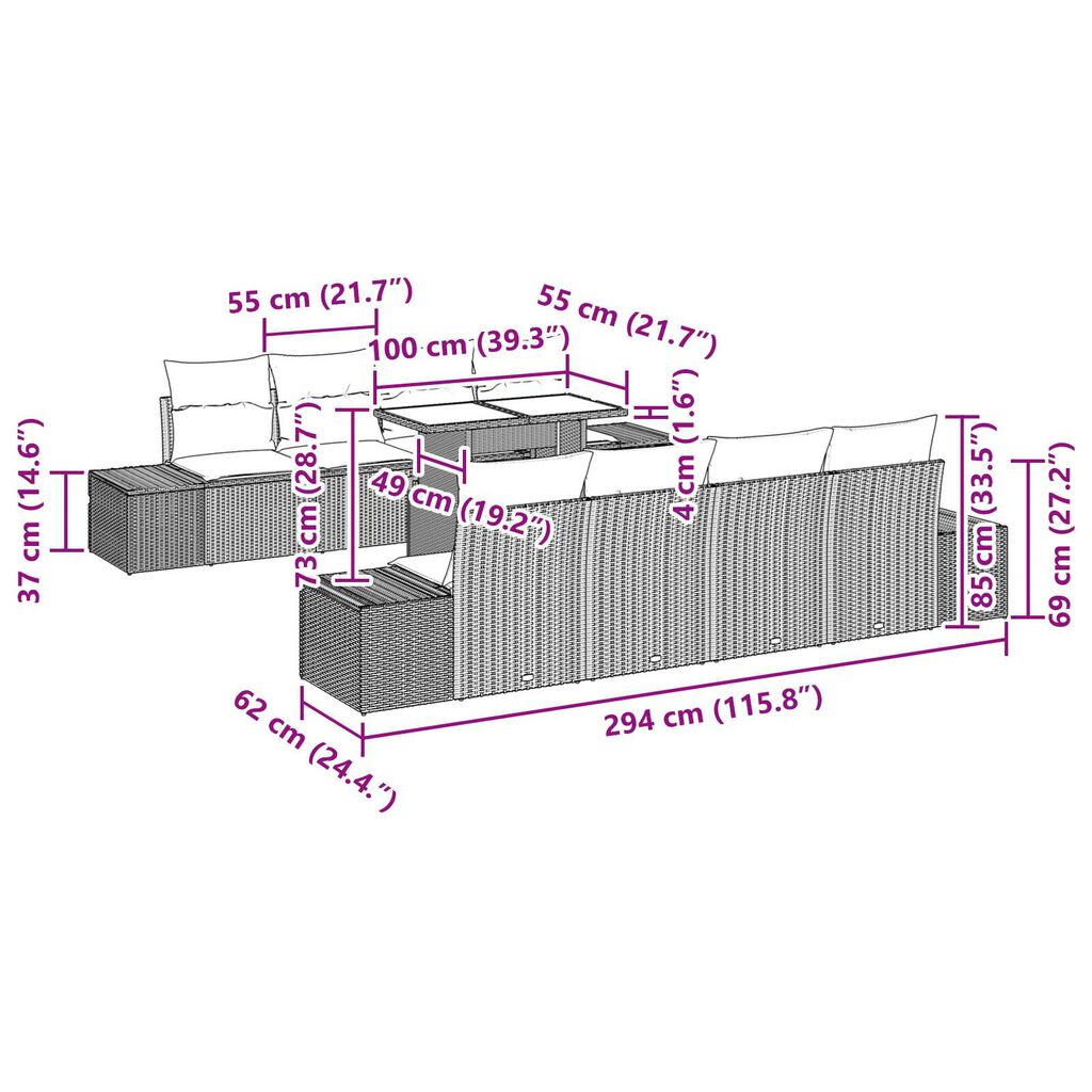 vidaXL Σετ Καναπέ Κήπου 7 pcs μπεζ και ανοιχτό γκρι 100 x 55 x 73 εκ