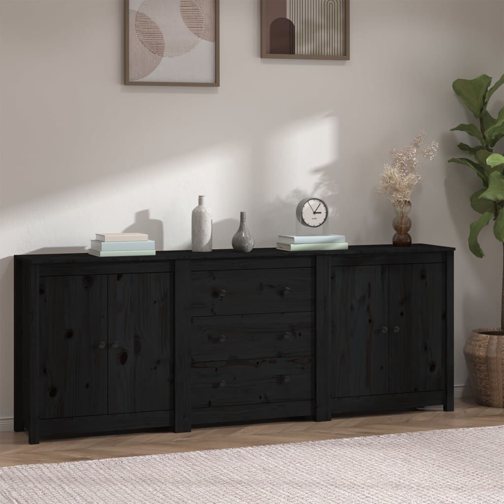vidaXL Ντουλάπι Μαύρος 210x35x80 εκ. από Μασίφ Ξύλο Πεύκου
