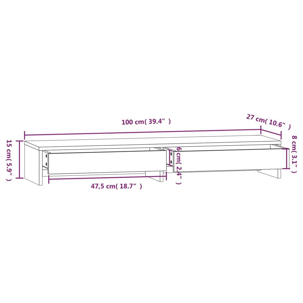 vidaXL Βάση Οθόνης Λευκή 100x27x15 εκ. από Μασίφ Ξύλο Πεύκου