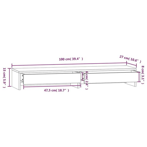 vidaXL Βάση Οθόνης Λευκή 100x27x15 εκ. από Μασίφ Ξύλο Πεύκου