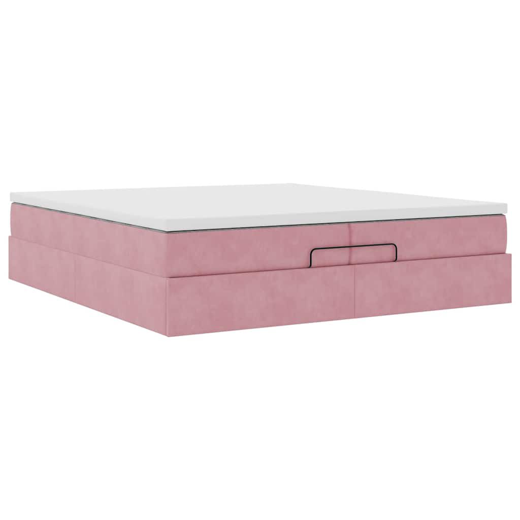 vidaXL Οθωμανικό κρεβάτι με στρώματα ροζ 200x200cm Velvet