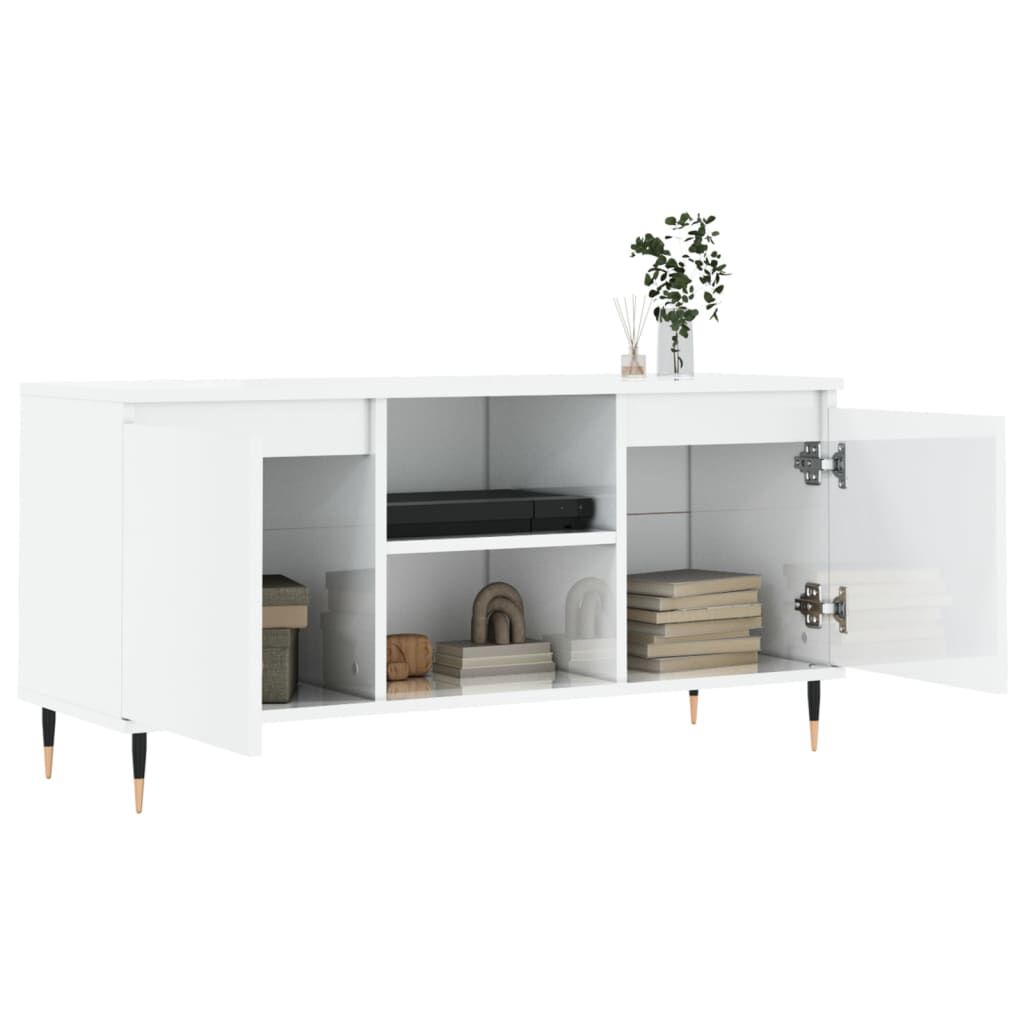 vidaXL Έπιπλο Τηλεόρασης Γυαλ. Λευκό 104 x 35 x 50 εκ. Επεξεργ. Ξύλο