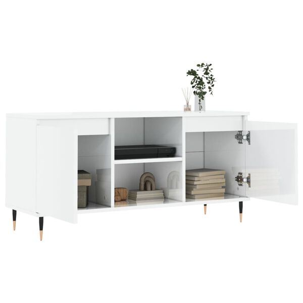 vidaXL Έπιπλο Τηλεόρασης Γυαλ. Λευκό 104 x 35 x 50 εκ. Επεξεργ. Ξύλο