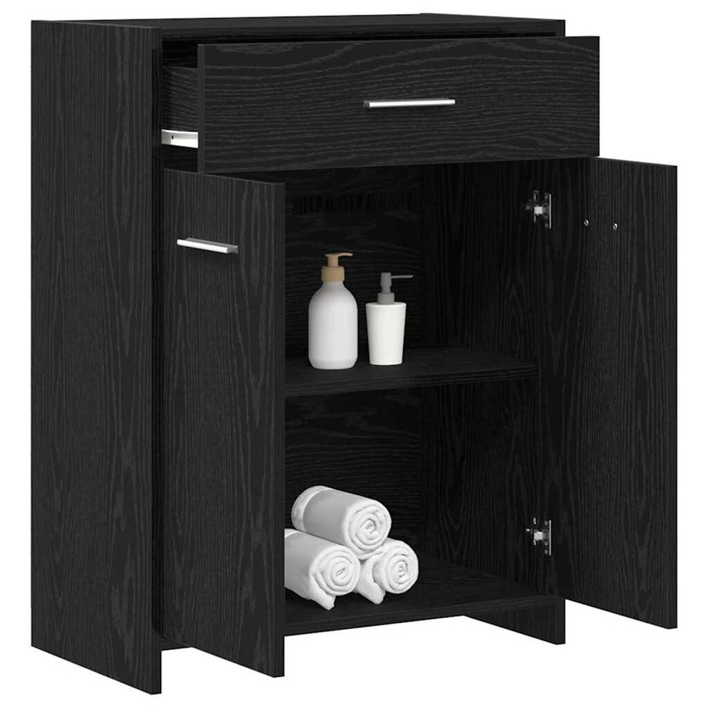 vidaXL Ντουλάπι Μπάνιου Μαύρη Οξυά 60 x 33 x 80 εκ. Μασίφ ξύλο δρυός