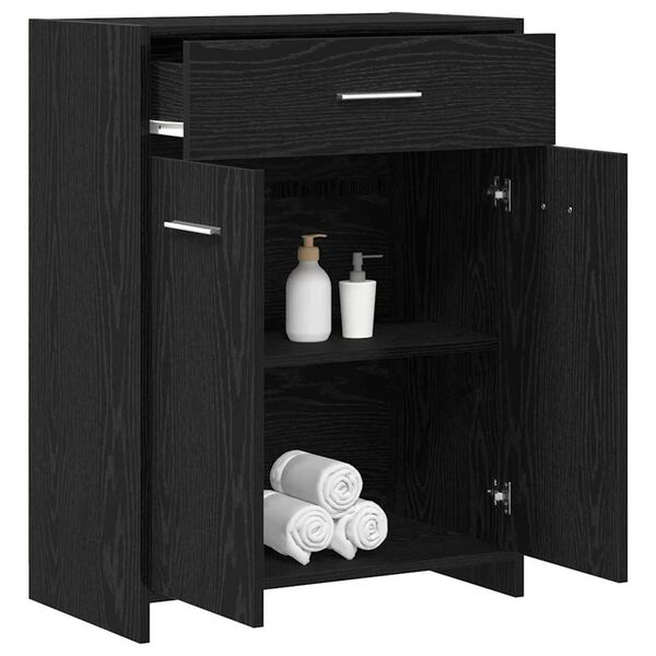 vidaXL Ντουλάπι Μπάνιου Μαύρη Οξυά 60 x 33 x 80 εκ. Μασίφ ξύλο δρυός
