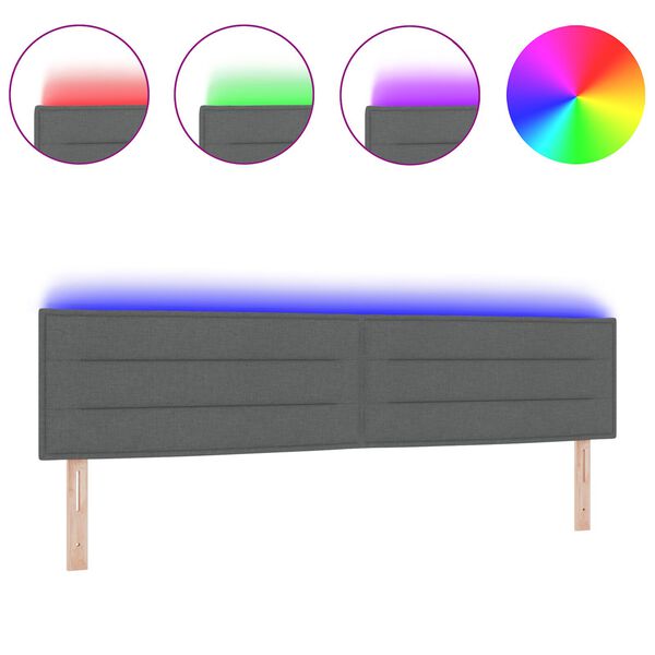 vidaXL LED κεφαλάρι με φώτα λωρίδας LED Σκούρο γκρι 200 cm ύφασμα