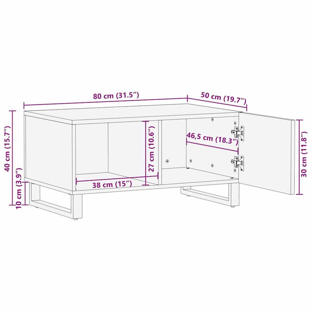 vidaXL Τραπεζάκι σαλονιού Άσπρο, Μαύρο 80 x 50 x 40 cm