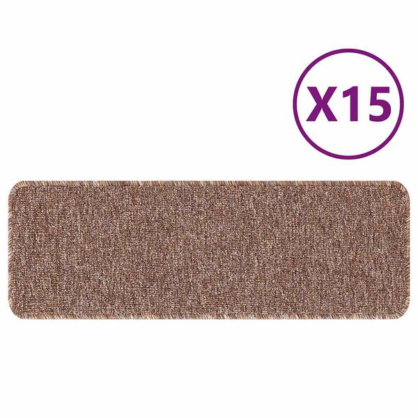 vidaXL Χαλιά Σκαλοπατιών Αντιολισθητικά 15 pcs Καφέ 60 x 25 cm PP