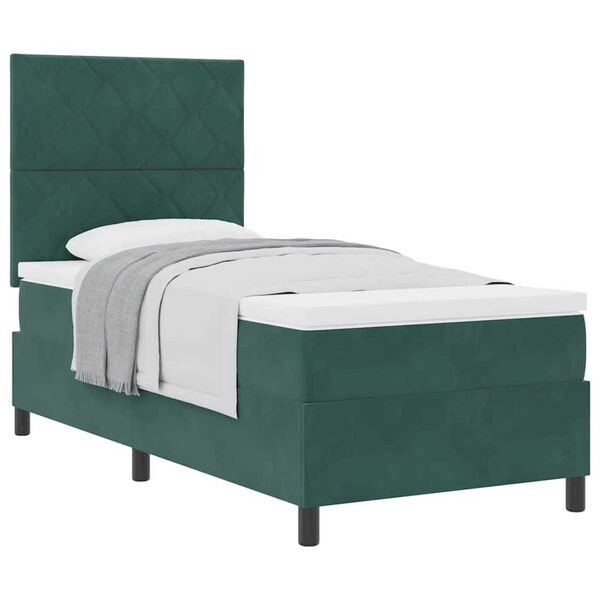 vidaXL Κρεβάτι με ελατήρια Σκούρο πράσινο 90 x 190 cm Βελούδο