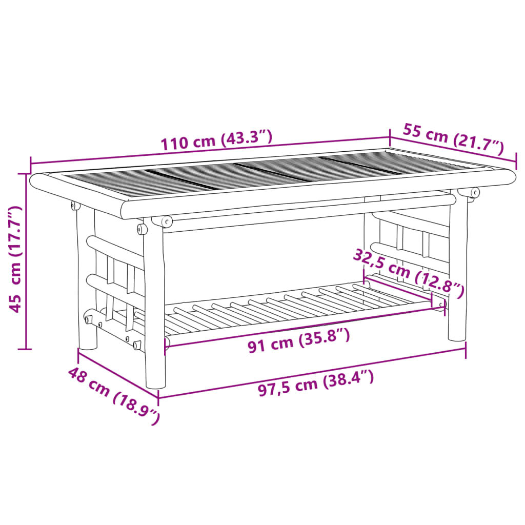 vidaXL Τραπεζάκι Σαλονιού 110 x 55 x 45 εκ. από Μπαμπού